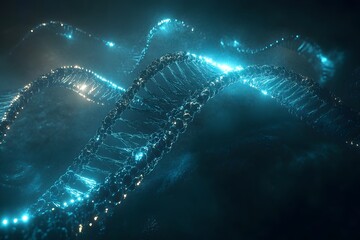 Poster - Abstract Digital Representation of DNA Helix in Glowing Blue Light