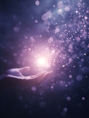 Poster - A hand reaches out, surrounded by shimmering particles of light, creating a magical and ethereal atmosphere.
