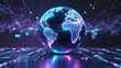 © bhashi - Technology background with cyber planet, abstract blue background with world globe, Digital Connections Network Futuristic Background with Copy Space