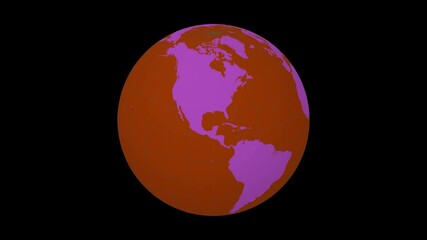 Poster - Rotating planet. Slanted sphere view. Fast speed Earth rotation. Solid color style. World map with sparse graticule lines on black background. Cool animation.