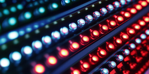 Fototapete - Rows of colorful led lights shining brightly in the dark