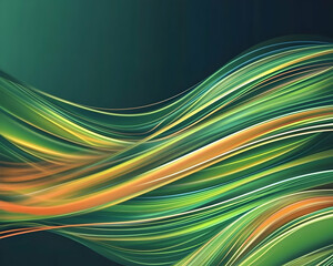 Abstract green and orange waves flowing, useful for modern designs and backgrounds, creating motion and dynamic feeling