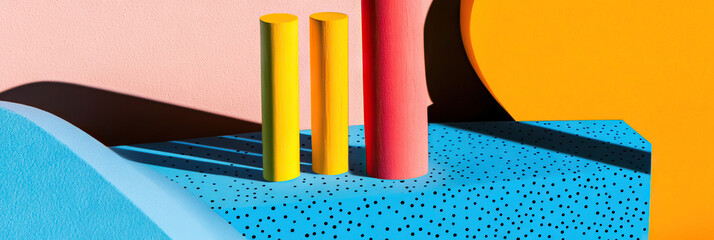 Poster - Three Cylinders on Polka-Dotted Surface with Colored Backgrounds