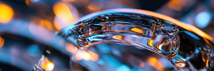 Poster - Close-up of Glass Object with Orange and Blue Light Reflections