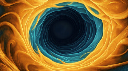 Poster - Golden and teal abstract swirls converging into dark center