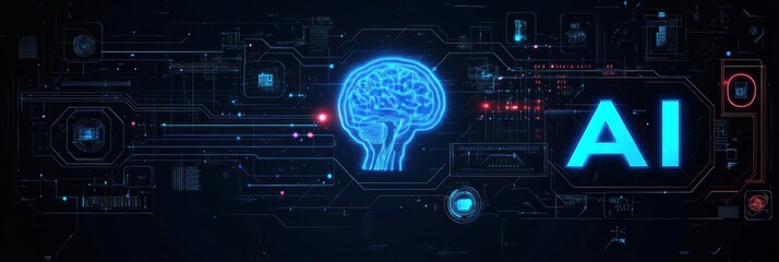 Poster - Visual representation of artificial intelligence with brain graphics and digital elements