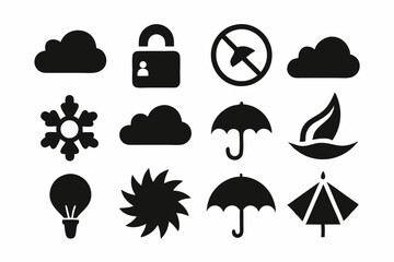 set of silhouette weather and nature icons with simplistic style, weather icon silhouette vector ill