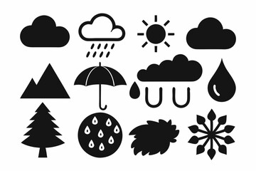 set of silhouette weather and nature icons with simplistic style , weather icon silhouette vector il