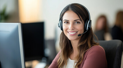 Poster - Smiling customer service representative working in a call center
