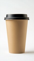Poster - A minimalist kraft coffee cup stands against a soft white backdrop, inviting reflections on the beauty of simplicity. Perfect for savoring warm beverages in tranquility