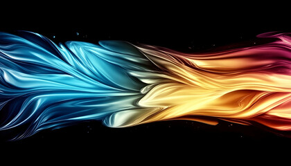 Wall Mural - Abstract swirl of vibrant blue, gold, red colors in motion, isolated on black, creating an elegant, modern background for graphics or wallpaper