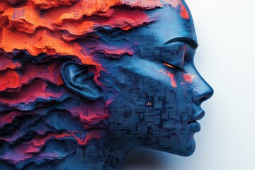 Poster - Artistic representation of a human face integrated with abstract digital patterns