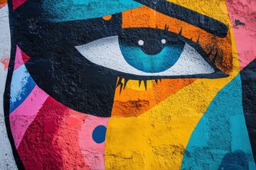 Aufkleber - Colorful mural featuring an expressive eye at a vibrant urban setting during daytime