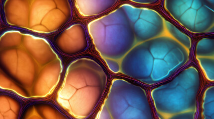 Poster - Organic cells structure showing connections, forming colorful biological tissue