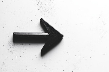 Poster - Black wooden arrow pointing right on a minimalist white background with subtle texture