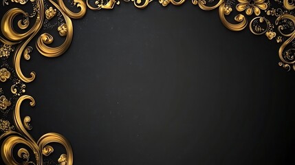 Wall Mural - Gold ornate frame, black background