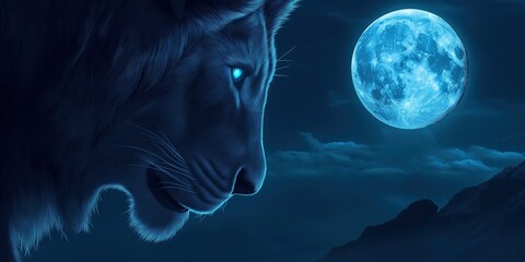 Wall Mural - Blue moon is in the sky above a large cat