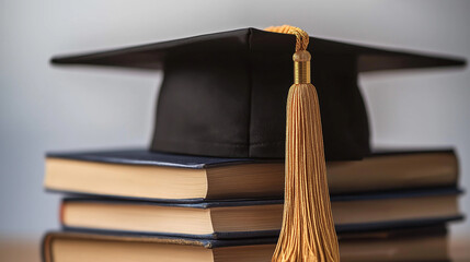 Poster - Graduation cap resting on stack of books symbolizing educational achievement