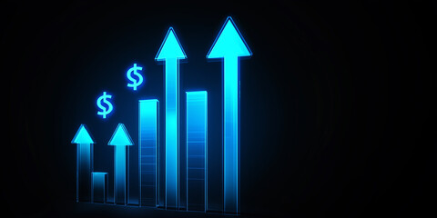 Poster - Growing bars chart with upward arrows and dollar symbols representing increasing profit