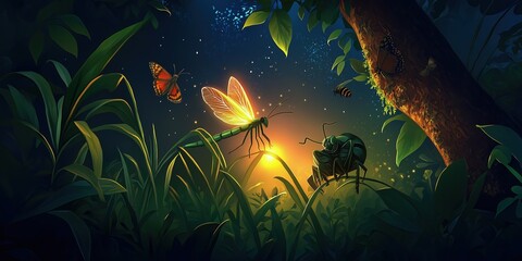Wall Mural - Group of insects, including a butterfly