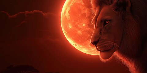 Wall Mural - Lion is staring at the moon in the sky