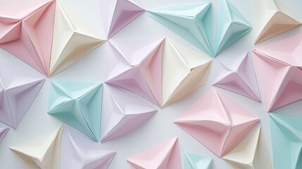 Poster - Minimalist geometric pattern with sharp triangles in pastel colors, creating a clean, elegant background