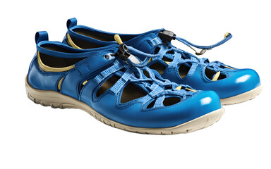 Poster - A pair of comfortable water shoes in bright blue, isolated on a empty plain background