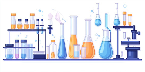 Poster - Laboratory glassware filled with colorful chemical liquid and vapor experiment
