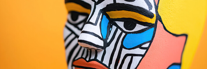 Poster - Close-up of Abstract Painted Face with Black Lines and Bright Colors