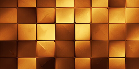 Poster - Golden light reflecting on textured square tiles creating checkerboard pattern
