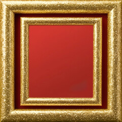 Wall Mural - gold frame with glitter on red background