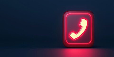 Poster - Glowing Red Phone Icon on Dark Background for Contact and Communication Themes, Modern Technology Concept, Digital Message, Call Center Design