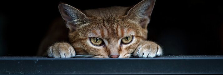 Wall Mural - Brown Tabby Cat on Dark Surface