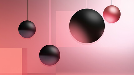 Leinwandbilder - Black and pink spheres hanging on pink background with geometric shapes