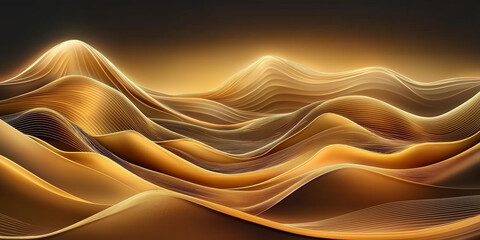 Poster - Golden abstract waves flowing in a surreal landscape