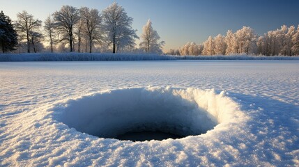 Poster - Frozen lake ice fishing hole winter sunrise landscape