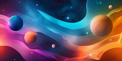 Aufkleber - Colorful vibrant planets and nebula clouds creating stunning cosmic scene