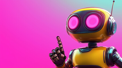 Poster - Yellow robot pointing finger with pink and turquoise background