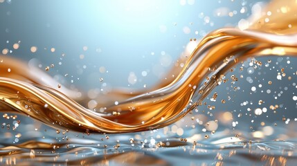Poster - Realistic Molten Gold Waves with Reflective Surface