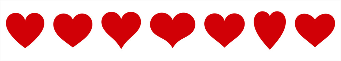 Wall Mural - red hearts set of icons. hearts design elements border. png illustration.