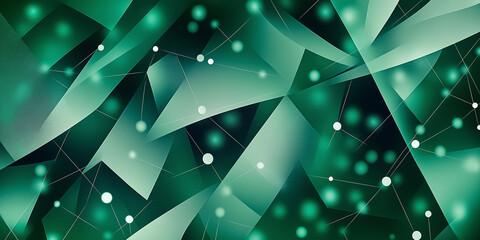 Poster - Abstract green geometric background connecting triangles and circles