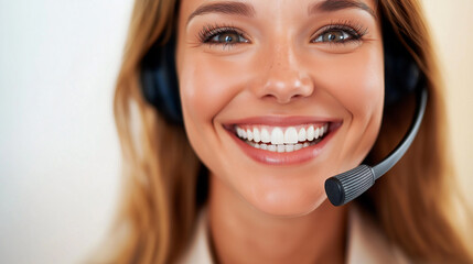 Poster - Smiling customer service representative wearing headset in office