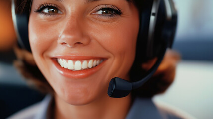 Poster - Smiling customer service representative wearing headset in office