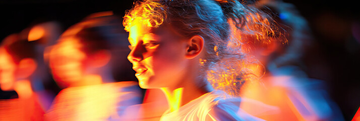 Poster - Girl's Profile with Warm and Cool Lighting and Blurred Background