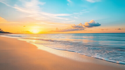 Wall Mural - Closeup of sand on beach and blue summer sky. Panoramic beach landscape