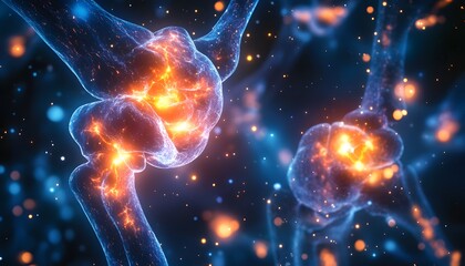 Poster - Abstract Biological Illustration of Neurons with Glowing Synapses