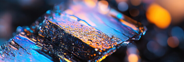 Poster - Close-up Photograph of Iridescent Crystalline Structure with Water Droplets