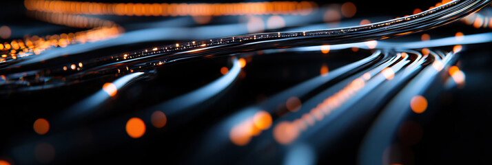 Poster - Abstract Image: Curving Metallic Strands with Orange Lights