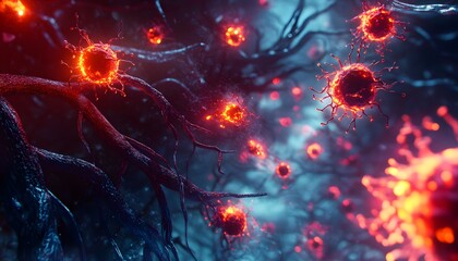 Poster - Abstract Representation of Vibrant Microorganisms in Dark Environment