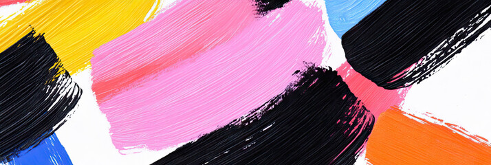 Poster - Abstract Acrylic Paint Strokes in Pink, Orange, Yellow, Blue, and Black